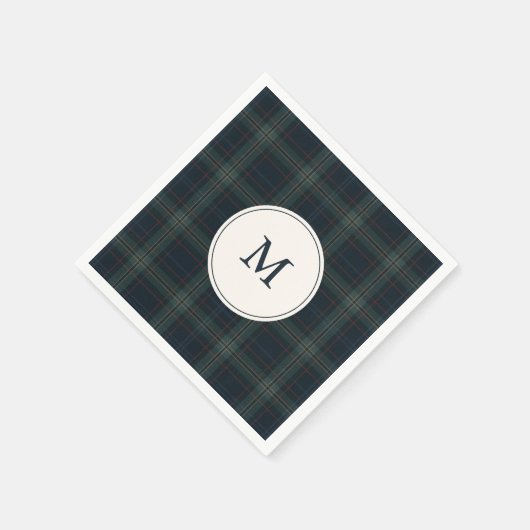 Serviette En Papier Élégant Monogramme bleu marine et vert (Coin)