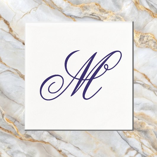 Serviette En Papier Élégant Monogramme bleu marine initial