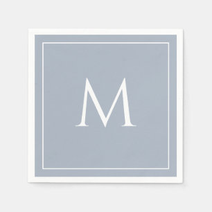 Serviette En Papier Élégant monogramme bleu poussiéreux initial