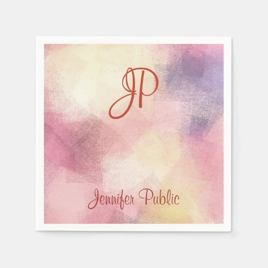 Serviette En Papier Élégant Monogramme Calligraphié Art Abstrait moder (Devant)