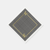 Serviette En Papier Élégant monogramme carreau Glen noir or (Coin)