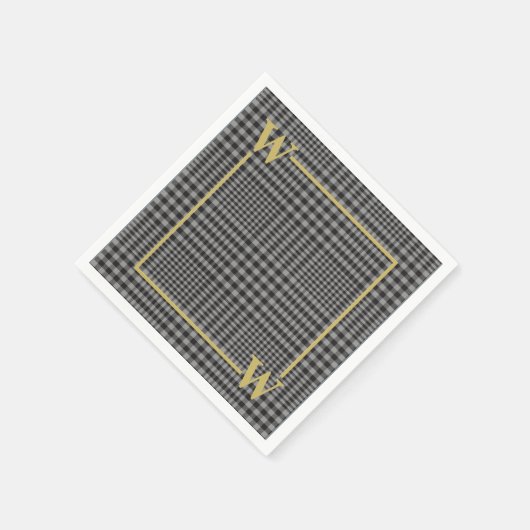 Serviette En Papier Élégant monogramme carreau Glen noir or (Coin)