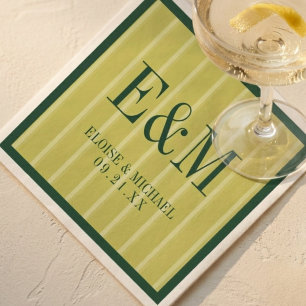Serviette En Papier Élégant Monogramme Chartreuse Motif Rayure Mariage