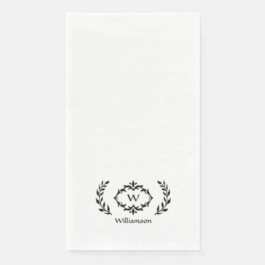 Serviette En Papier Élégant Monogramme Chic initial Laurel Wreath Blac (Devant)