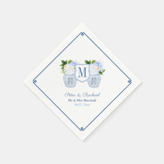 Serviette En Papier Elégant Monogramme Chinoiserie Réception de mariag (Coin)