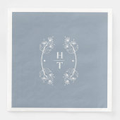 Serviette En Papier Élégant Monogramme Classé Dusty Blue Mariage servi (Devant)