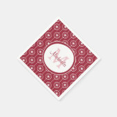 Serviette En Papier Élégant Monogramme de Coeurs Rouge et Blanc avec n (Coin)
