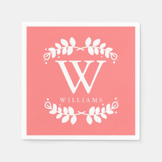 Serviette En Papier Élégant monogramme de corail (Devant)