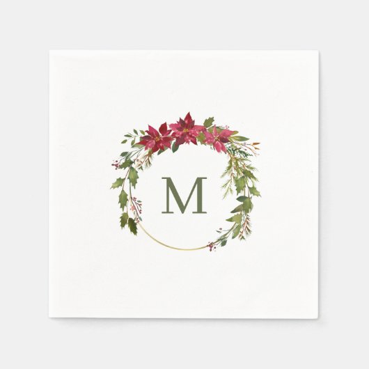 Serviette En Papier Élégant monogramme de couronne de Noël (Devant)