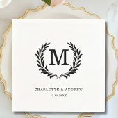 Serviette En Papier Élégant Monogramme de crête Mariage blanc
