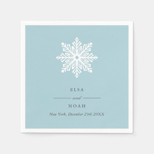Serviette En Papier Élégant Monogramme de flocon de neige bleu clair (Devant)