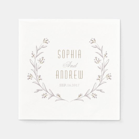 Serviette En Papier Élégant monogramme de mariage rustique lilas flora (Devant)