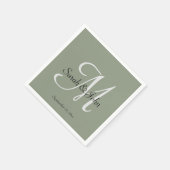 Serviette En Papier Élégant Monogramme de Nom de Script de Vert Sauge (Coin)