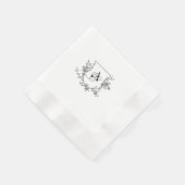 Serviette En Papier Élégant Monogramme de pivoine noir et blanc (Coin)