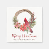 Serviette En Papier Élégant Monogramme d'oiseau cardinal rouge Noël (Devant)