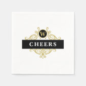 Serviette En Papier Élégant Monogramme d'or noir (Devant)