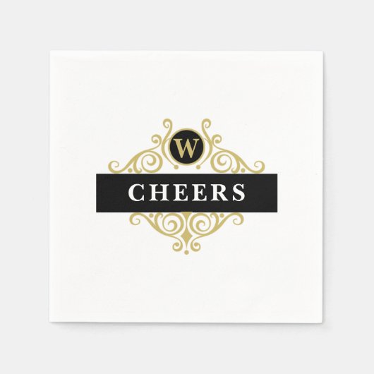 Serviette En Papier Élégant Monogramme d'or noir (Devant)