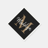 Serviette En Papier Élégant Monogramme d'or noir Script Girly Annivers (Coin)