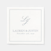 Serviette En Papier Élégant Monogramme Dusty Bleu Simple Mariage Scrip (Devant)