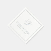 Serviette En Papier Élégant Monogramme Dusty Bleu Simple Mariage Scrip (Coin)