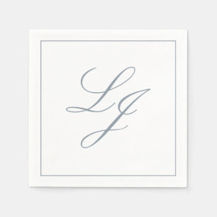 Serviette En Papier Élégant Monogramme Dusty Bleu Simple Mariage Scrip