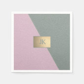 Serviette En Papier Élégant Monogramme en cuir rose vert (Devant)