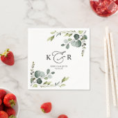 Serviette En Papier Élégant Monogramme Eucalyptus Vert Personnalisé (En situation)