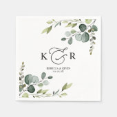 Serviette En Papier Élégant Monogramme Eucalyptus Vert Personnalisé (Devant)
