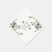 Serviette En Papier Élégant Monogramme Eucalyptus Vert Personnalisé (Coin)