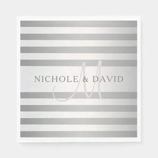 Serviette En Papier Élégant Monogramme Faux Gris Argent Gris Gris (Devant)