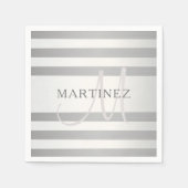 Serviette En Papier Élégant Monogramme Faux Gris Argent Gris Gris (Devant)