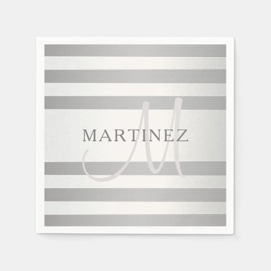 Serviette En Papier Élégant Monogramme Faux Gris Argent Gris Gris (Devant)