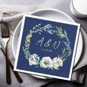 Serviette En Papier Élégant Monogramme floral bleu marine Mariage d'hi