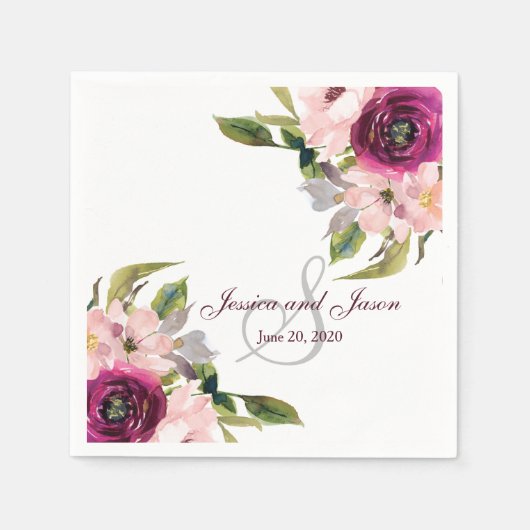 Serviette En Papier Élégant Monogramme Floral Mariage rustique (Devant)