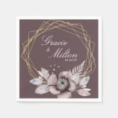 Serviette En Papier Élégant Monogramme Floral Mauve Mariage (Devant)