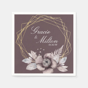 Serviette En Papier Élégant Monogramme Floral Mauve Mariage