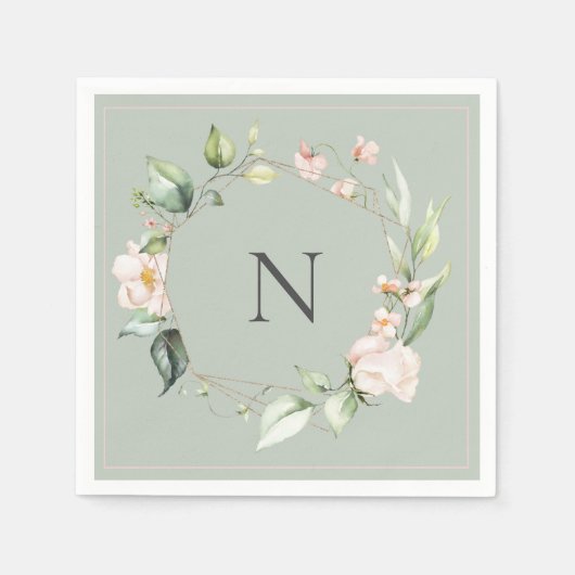 Serviette En Papier Élégant Monogramme Floral rose Mariage serviettes (Devant)