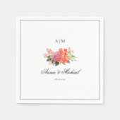 Serviette En Papier Élégant Monogramme Floral Script Bordure Mariage (Devant)