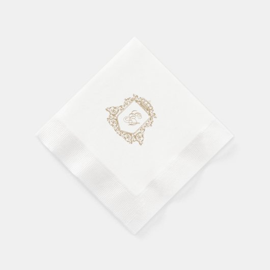 Serviette En Papier Élégant Monogramme Gold Crest Mariage personnalisé (Coin)