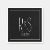 Serviette En Papier Élégant Monogramme initial Noir blanc mariage (Devant)