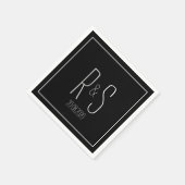 Serviette En Papier Élégant Monogramme initial Noir blanc mariage (Coin)