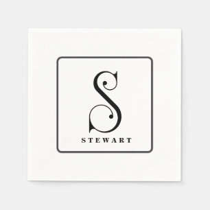 Serviette En Papier Élégant Monogramme Initial S, Nom Modifiable