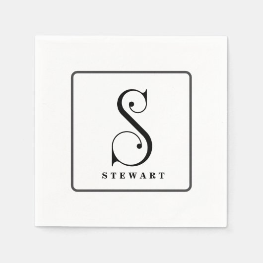 Serviette En Papier Élégant Monogramme Initial S, Nom Modifiable (Devant)