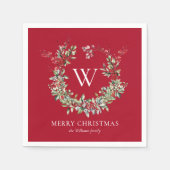 Serviette En Papier Élégant Monogramme Joyeux Noël Vacances Wreath (Devant)