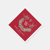 Serviette En Papier Élégant Monogramme Joyeux Noël Vacances Wreath (Coin)