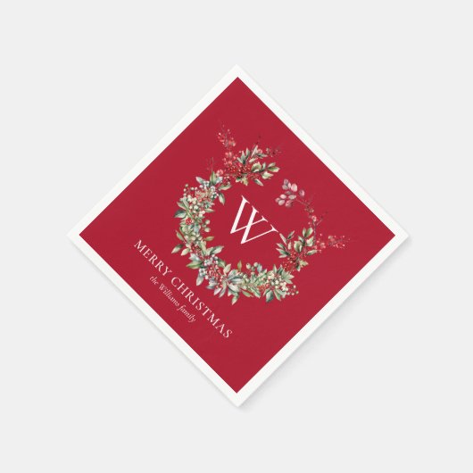 Serviette En Papier Élégant Monogramme Joyeux Noël Vacances Wreath (Coin)