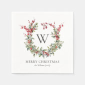 Serviette En Papier Élégant Monogramme Joyeux Noël Vacances Wreath (Devant)