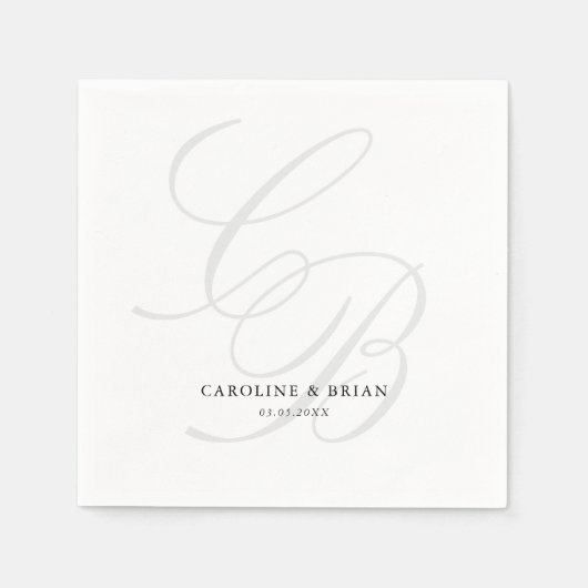 Serviette En Papier Élégant, Monogramme, Mariage (Devant)