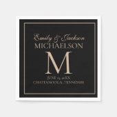 Serviette En Papier Élégant Monogramme Mariage Black Gold (Devant)