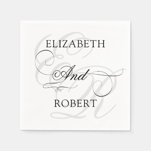 Serviette En Papier Élégant Monogramme Mariage blanc (Devant)